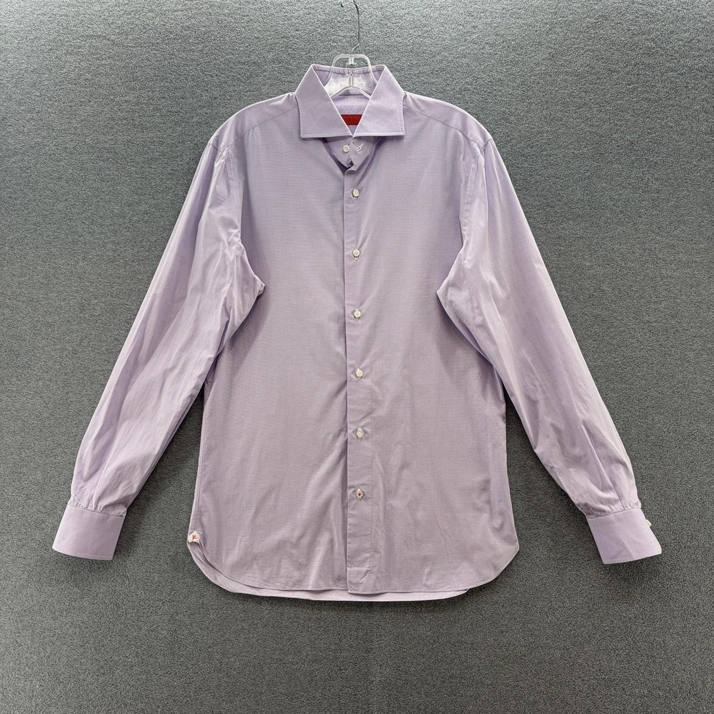 Isaia Napoli Dress Shirt Men 15.5 39 Purple Lightweight Cotton Long Sleeve Italy